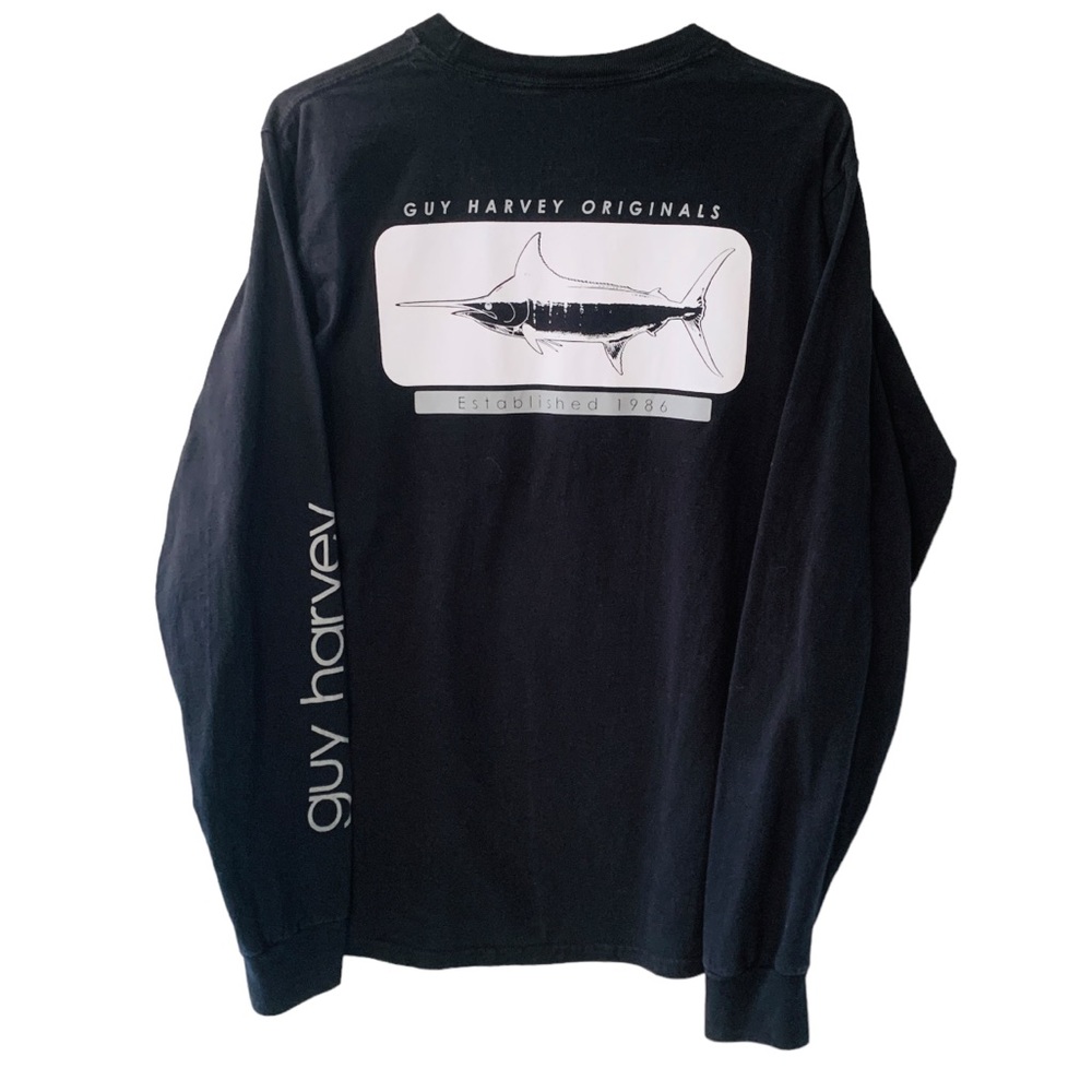 Guy‎ Harvey by AFTCO Woodblock Back-Printed L/S Men's Pocket T- Shirt | Size SM